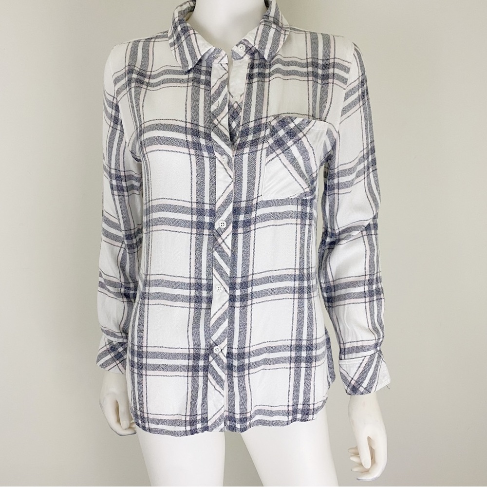 Rails M Flannel White Black Pink Plaid Button Front